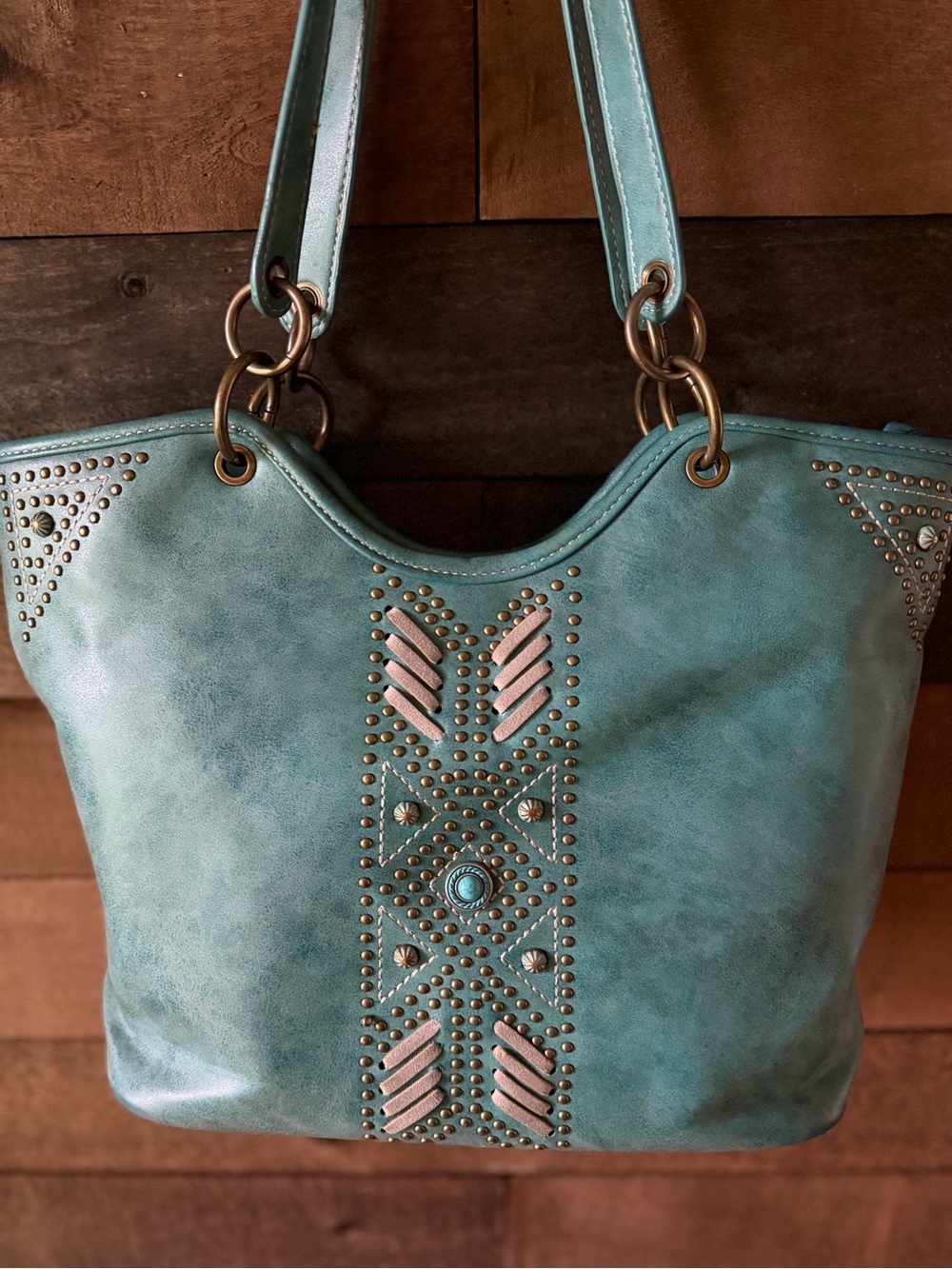 Montana West Turquoise Studded Western Tote Bag Boho Shoulder Purse - Picture 5 of 13